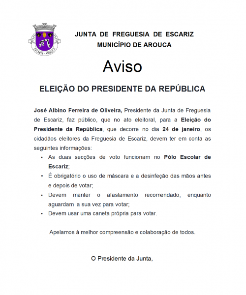Aviso - Eleição do Presidente da República